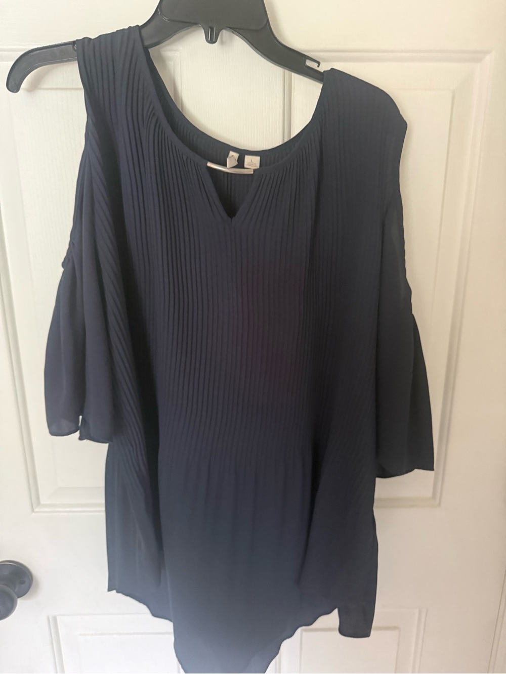 Cato Navy Pleated Cold-Shoulder Tunic
